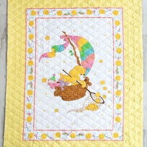Vtg 80s Funshine Care Bears "Star Catcher" Greetings Quilted Fabric Panel Yellow